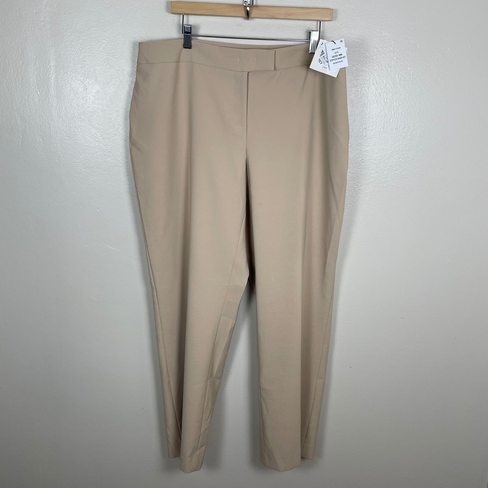 Anne Klein Women's 16W Dress Pants Latte Beige Straight Leg Stretch Trousers NEW